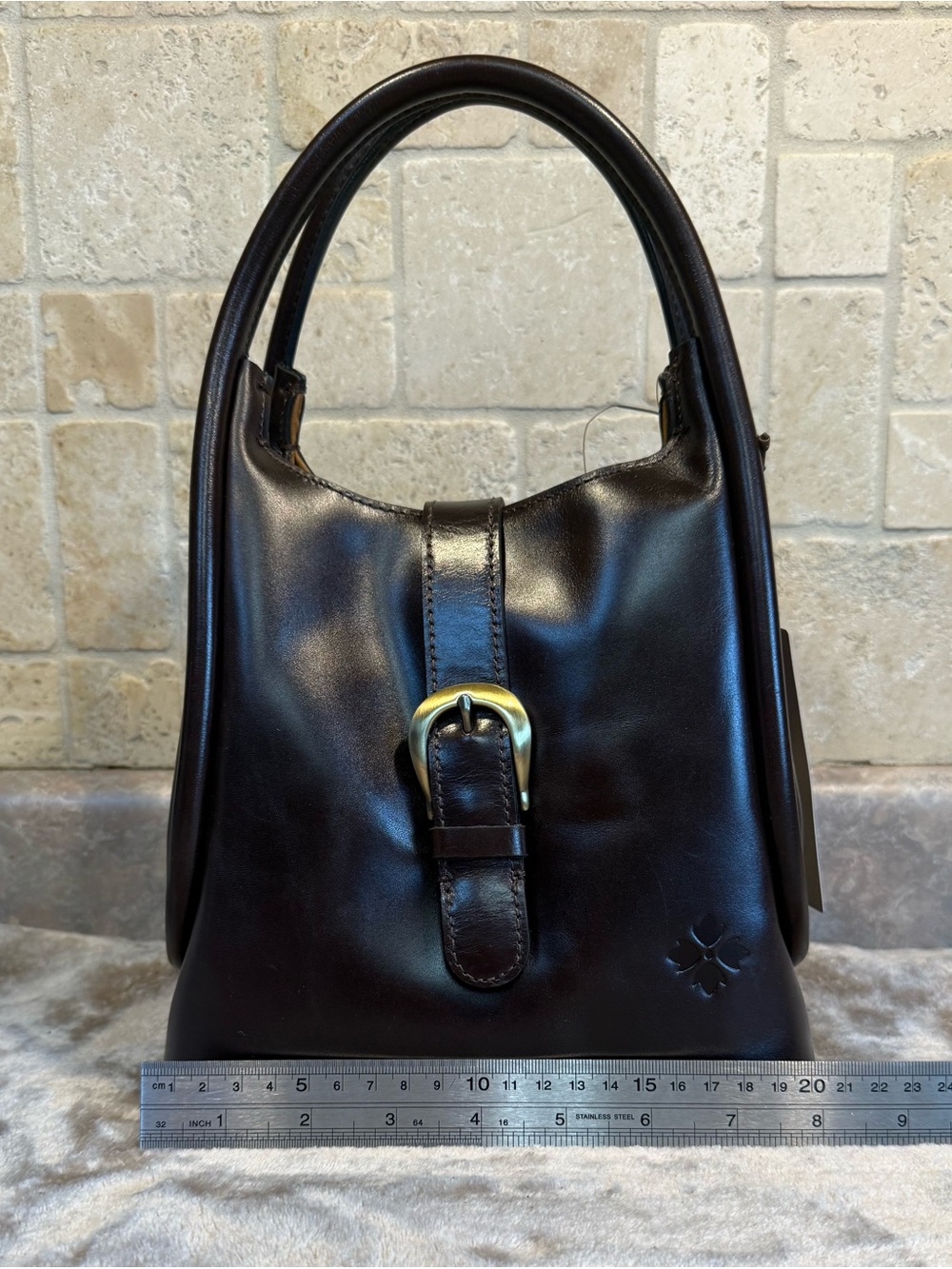 NWT Patricia Nash A Rich Espresso Brown Leather Satchel Crossbody Bag Buckle